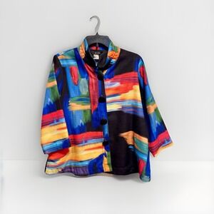 Ali Miles Button Down Jacket Abstract Print Multicolor Pockets Size PM Bold M